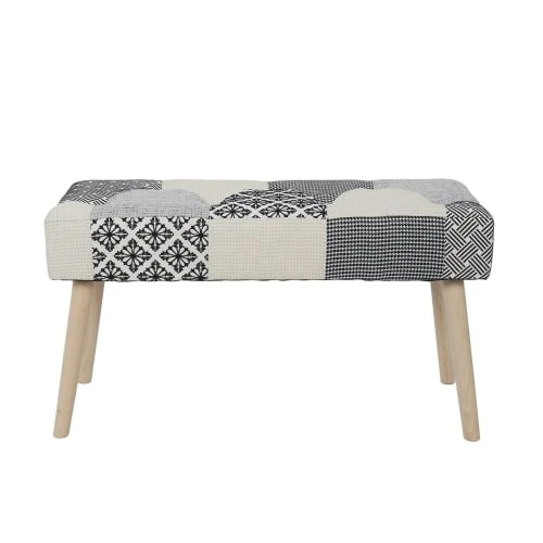 Toilinux Banquettes Banc Patchwork Sur Pieds Gris Et Beige 4 Toilinux Banquettes Banc Patchwork Sur Pieds Gris Et Beige – Image 2