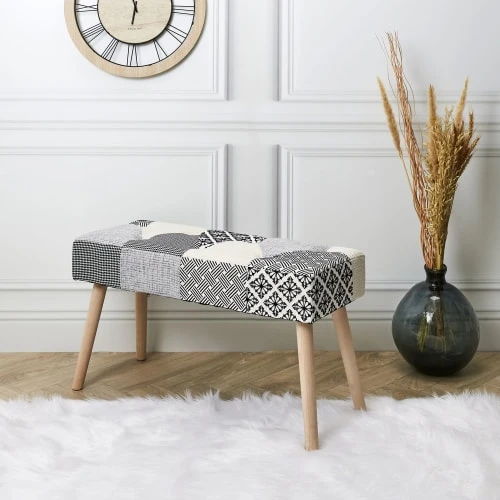 Toilinux Banquettes Banc Patchwork Sur Pieds Gris Et Beige 5 Toilinux Banquettes Banc Patchwork Sur Pieds Gris Et Beige – Image 3