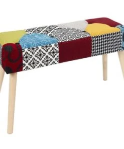 Toilinux Banquettes Banc Patchwork Sur Pieds Multicolore -Magasin Méridiennes banc patchwork sur pieds multicolore