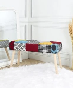 Toilinux Banquettes Banc Patchwork Sur Pieds Multicolore -Magasin Méridiennes banc patchwork sur pieds multicolore 3
