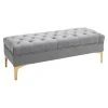 Homcom Banquettes Banquette Capitonnée Style Classique Métal Doré Velours Gris Clair -Magasin Méridiennes banquette capitonnee style classique metal dore velours gris clair