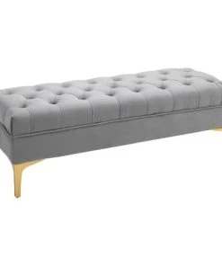 Homcom Banquettes Banquette Capitonnée Style Classique Métal Doré Velours Gris Clair
