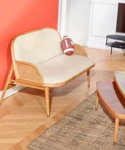 Robin Des Bois Banquettes Banquette Chêne Cannage Et Lin Naturel 2 Places -Magasin Méridiennes banquette chene cannage et lin naturel 2 places 2