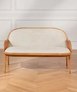 Robin Des Bois Banquettes Banquette Chêne Cannage Et Lin Naturel 2 Places -Magasin Méridiennes banquette chene cannage et lin naturel 2 places 4