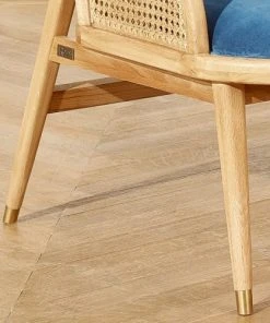 Robin Des Bois Banquettes Banquette Chêne Cannage Et Velours 2 Places Bleu -Magasin Méridiennes banquette chene cannage et velours 2 places bleu 3