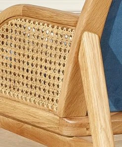 Robin Des Bois Banquettes Banquette Chêne Cannage Et Velours 2 Places Bleu -Magasin Méridiennes banquette chene cannage et velours 2 places bleu 5