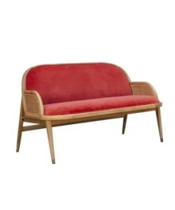 Robin Des Bois Banquettes Banquette Chêne Cannage Et Velours 2 Places Brique -Magasin Méridiennes banquette chene cannage et velours 2 places brique 5