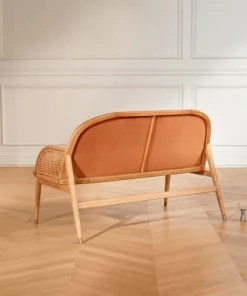 Robin Des Bois Banquettes Banquette Chêne Cannage Et Velours 2 Places Caramel -Magasin Méridiennes banquette chene cannage et velours 2 places caramel 3