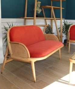 Robin Des Bois Banquettes Banquette Chêne Cannage Et Velours 2 Places Caramel -Magasin Méridiennes banquette chene cannage et velours 2 places caramel 4