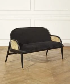 Robin Des Bois Banquettes Banquette Chêne Cannage Et Velours 2 Places Noir -Magasin Méridiennes banquette chene cannage et velours 2 places noir 1