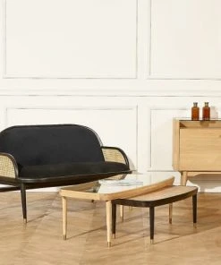 Robin Des Bois Banquettes Banquette Chêne Cannage Et Velours 2 Places Noir -Magasin Méridiennes banquette chene cannage et velours 2 places noir 2