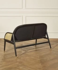 Robin Des Bois Banquettes Banquette Chêne Cannage Et Velours 2 Places Noir -Magasin Méridiennes banquette chene cannage et velours 2 places noir 4