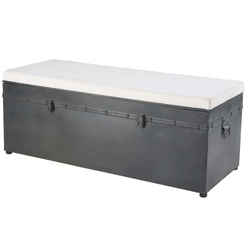 Maisons Du Monde Banquettes Banquette Coffre 3 Places En Coton écru Et Métal Noir 4 Maisons Du Monde Banquettes Banquette Coffre 3 Places En Coton écru Et Métal Noir – Image 2