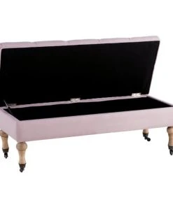 Maisons Du Monde Banquettes Banquette Coffre à Roulettes En Lin Rose -Magasin Méridiennes banquette coffre a roulettes en lin rose 1000 2 20 176853 8