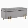 Homcom Banquettes Banquette Coffre De Rangement Velours Gris Clair Piètement Métal Doré
