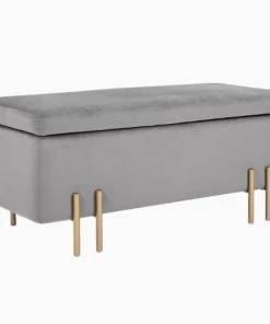 Homcom Banquettes Banquette Coffre De Rangement Velours Gris Clair Piètement Métal Doré