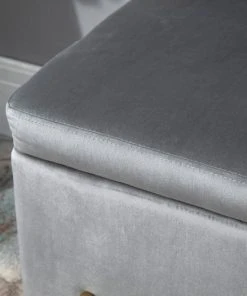 Homcom Banquettes Banquette Coffre De Rangement Velours Gris Clair Piètement Métal Doré -Magasin Méridiennes banquette coffre de rangement velours gris clair pietement metal dore 5