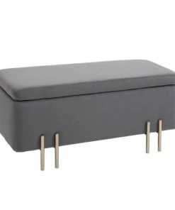 Homcom Banquettes Banquette Coffre De Rangement Velours Gris Foncé Piètement Métal Doré