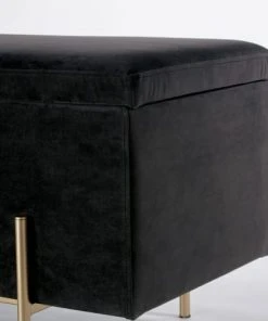 Maisons Du Monde Banquettes Banquette Coffre En Velours Noir Et Métal Doré -Magasin Méridiennes banquette coffre en velours noir et metal dore 1000 14 10 203657 3