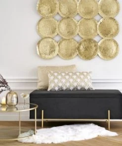 Maisons Du Monde Banquettes Banquette Coffre En Velours Noir Et Métal Doré -Magasin Méridiennes banquette coffre en velours noir et metal dore 1000 14 10 203657 6