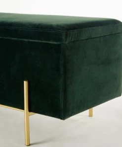 Maisons Du Monde Banquettes Banquette Coffre En Velours Vert Et Métal Doré -Magasin Méridiennes banquette coffre en velours vert et metal dore 1000 13 9 203656 3
