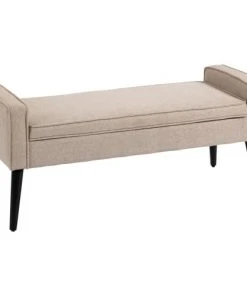 Homcom Banquettes Banquette Coffre Rangement 2 En 1 Contemporain Bois Noir Tissu Beige
