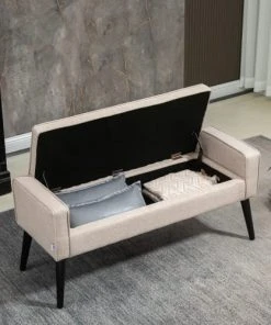 Homcom Banquettes Banquette Coffre Rangement 2 En 1 Contemporain Bois Noir Tissu Beige -Magasin Méridiennes banquette coffre rangement 2 en 1 contemporain bois noir tissu beige 4