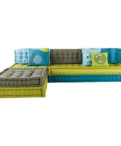 Maisons Du Monde Canapés D'angle Banquette D'angle Modulable 6 Places En Coton Bleue Et Verte
