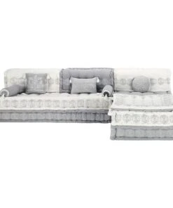 Maisons Du Monde Canapés D'angle Banquette D'angle Modulable 6 Places En Coton Grise Et Blanche