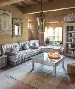 Maisons Du Monde Canapés D'angle Banquette D'angle Modulable 6 Places En Coton Grise Et Blanche -Magasin Méridiennes banquette d angle modulable 6 places en coton grise et blanche 1000 7 21 133763 3