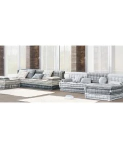 Maisons Du Monde Canapés D'angle Banquette D'angle Modulable 6 Places En Coton Grise Et Blanche -Magasin Méridiennes banquette d angle modulable 6 places en coton grise et blanche 1000 7 21 133763 4