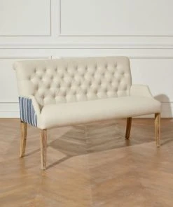 Robin Des Bois Banquettes Banquette En Lin Capitonné Et Tissu Imprimé 3 Places -Magasin Méridiennes banquette en lin capitonne et tissu imprime 3 places 2