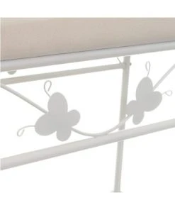 Wadiga Banquettes Banquette En Métal Blanc Et Assise Rembourrée Coton Beige 68x30x64cm -Magasin Méridiennes banquette en metal blanc et assise rembourree coton beige 68x30x64cm 2