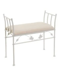Wadiga Banquettes Banquette En Métal Blanc Et Assise Rembourrée Coton Beige 68x30x64cm