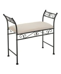 Wadiga Banquettes Banquette En Métal Noir Et Assise Rembourrée Coton Beige 74x30x63cm