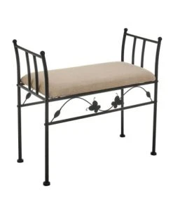 Wadiga Banquettes Banquette En Métal Noir Et Assise Rembourrée Lin Beige 68x30x64cm