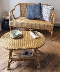 Casatera Banquettes Banquette Rotin Naturel Accoudoirs Bois Clair -Magasin Méridiennes banquette rotin naturel accoudoirs bois clair 2