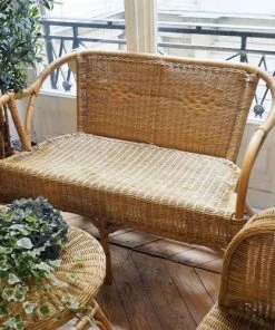 Casatera Banquettes Banquette Rotin Naturel Accoudoirs Bois Clair -Magasin Méridiennes banquette rotin naturel accoudoirs bois clair 3