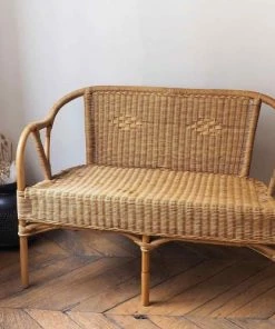 Casatera Banquettes Banquette Rotin Naturel Accoudoirs Bois Clair -Magasin Méridiennes banquette rotin naturel accoudoirs bois clair 4