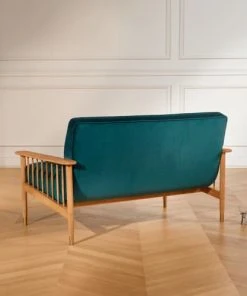 Robin Des Bois Banquettes Banquette Velours Bleu Paon 2 Places -Magasin Méridiennes banquette velours bleu paon 2 places 3