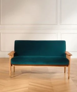 Robin Des Bois Banquettes Banquette Velours Bleu Paon 2 Places -Magasin Méridiennes banquette velours bleu paon 2 places 5