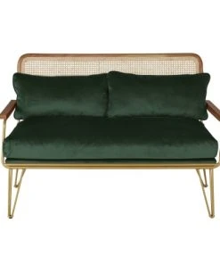 Maisons Du Monde Canapés Droits Canapé 2/3 Places En Velours Vert Et Cannage En Rotin