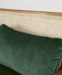 Maisons Du Monde Canapés Droits Canapé 2/3 Places En Velours Vert Et Cannage En Rotin -Magasin Méridiennes canape 2 3 places en velours vert et cannage en rotin 1000 8 11 216163 4