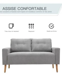 Homcom Canapés Droits Canapé 2 Places Design Scandinave Tissu 11 Homcom Canapés Droits Canapé 2 Places Design Scandinave Tissu -Magasin Méridiennes canape 2 places design scandinave tissu 15