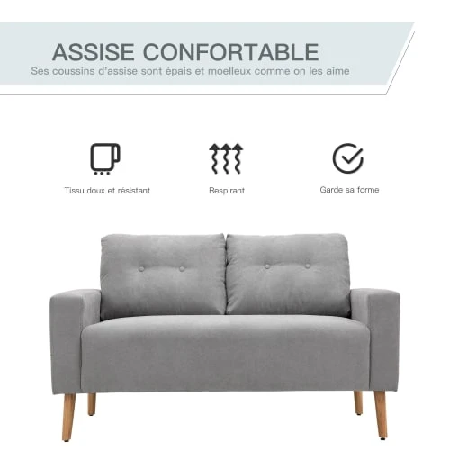 Homcom Canapés Droits Canapé 2 Places Design Scandinave Tissu 6 Homcom Canapés Droits Canapé 2 Places Design Scandinave Tissu – Image 4