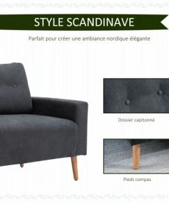 Homcom Canapés Petits Prix Canapé 2 Places Design Scandinave Tissu -Magasin Méridiennes canape 2 places design scandinave tissu 5