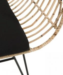 MACABANE Canapés Droits Canapé 2 Places En Rotin Naturel Coussin Noir Pieds En Métal -Magasin Méridiennes canape 2 places en rotin naturel coussin noir pieds en metal 2