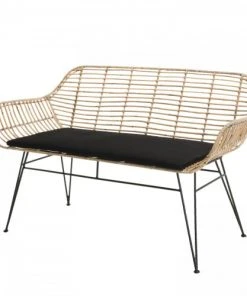 MACABANE Canapés Droits Canapé 2 Places En Rotin Naturel Coussin Noir Pieds En Métal -Magasin Méridiennes canape 2 places en rotin naturel coussin noir pieds en metal 3