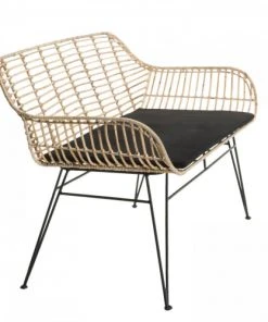 MACABANE Canapés Droits Canapé 2 Places En Rotin Naturel Coussin Noir Pieds En Métal -Magasin Méridiennes canape 2 places en rotin naturel coussin noir pieds en metal 4