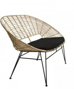 MACABANE Canapés Droits Canapé 2 Places En Rotin Naturel Coussin Noir Pieds En Métal -Magasin Méridiennes canape 2 places en rotin naturel coussin noir pieds en metal 8